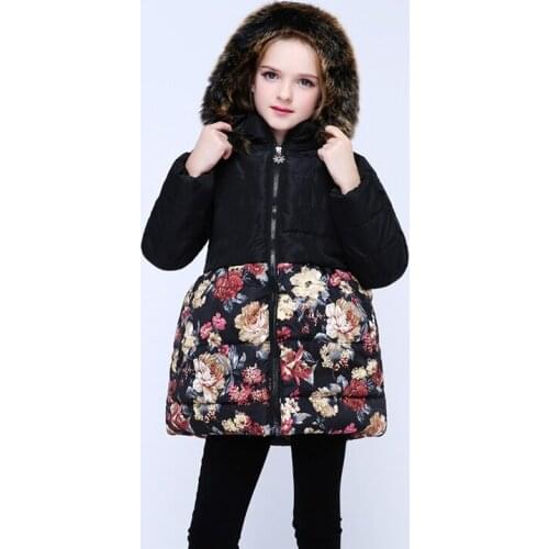 Kids Thicken Winter Jackets For Girls Flower Fur Collar Warm Children Girl Outerwear Coats Girls Parkas Clothes For Christmas