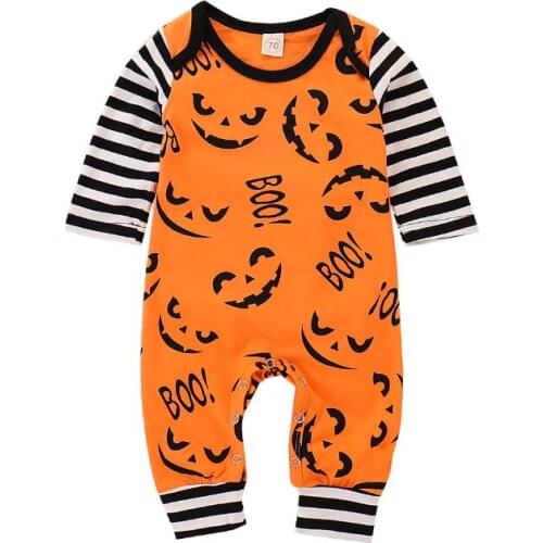 Infant Child Cotton Halloween Siamese Long Sleeve Climbing Suit Harness Autumn Round Collar Casual Stripes for Baby Boy Girl