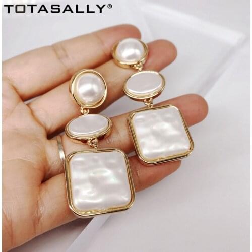 TOTASALLY Women Statement Earrings Bohemian Pearl Earrings Ladies Square Simulated Pearl Earrings for Party Jewelry dropship