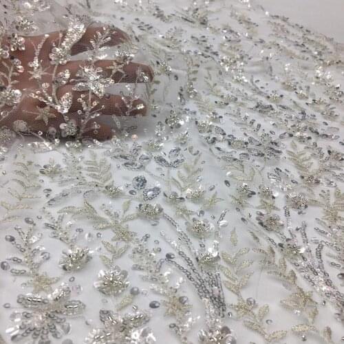 Hot selling african beaded net lace fabric french tulle lace fabric SYJ-109687 for bridal dress