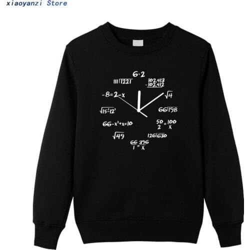 Cotton math clock print funny men sweatshirts casual winter autumn o-neck men hoodies cool sports mens pullovers