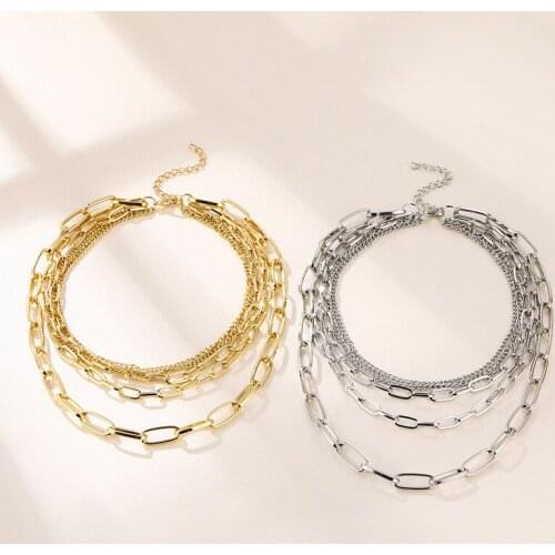 Personality Multi-Layer Chunky Link Chain Necklaces for Women 2020 Gold Silver Color Thin Chains Choker Necklace Party Jewelry