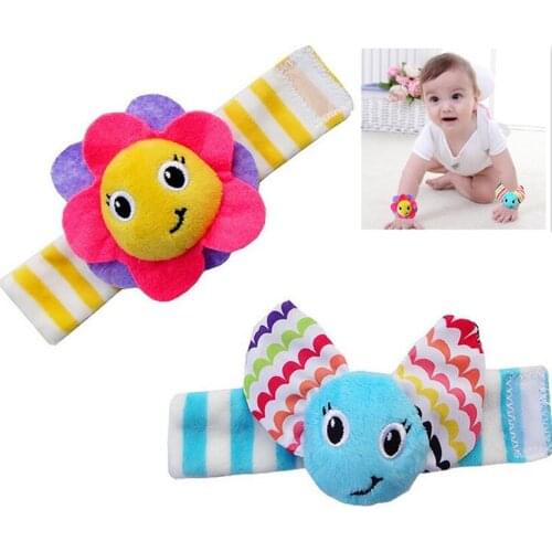 JJOVCE Baby Infant Toy Soft Handbells Hand Wrist Strap Rattles Animal bee butterfly flower for Christmas Gift 32%off