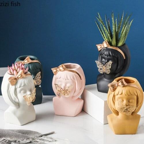 Butterfly Girl Ornament Ceramic Flower Vase Flower Pot Flower Arrangement Decoration Accessories Hydroponic Vase Figure Statue