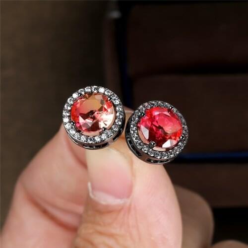 Classic Female Rainbow Crystal Stone Earrings Black Gold Silver Color Wedding Earrings Cute Round Zircon Stud Earrings For Women