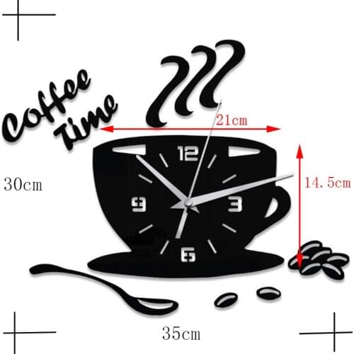 Creative DIY Acrylic Mirror Wall Clock Simple Home Decoration Mute Coffee Cup Quartz Wall Clocks Kitchen Dining Room Decor