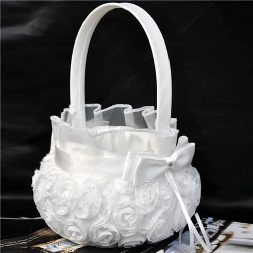 Lace Flower Girl Basket For Wedding Ceremony Party Decoration Love Satin Case Candy Storage Basket Small Gift Container