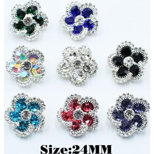 Fashion 5Pcs/lot 24MM Silver Flower Metal Button Crystal Rhinestone DIY For Wedding Decoratio Sewing Clothing Buttonsuttons
