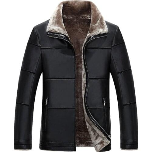 Hot Mens Leather Jackets Fur One Men Business Lapel Fleece Liner Warm Fur Clothing Coat Autumn And Winter New Male Outerwear