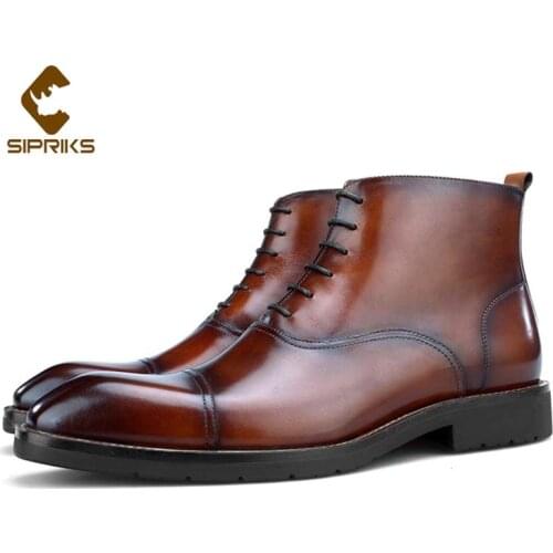Sipriks Mens Ankle Boots Genuine Leather Cap Toe Zip Boot Retro Gentleman Footwear Shoes Elegant Black Wedding Shoes Grooms 44