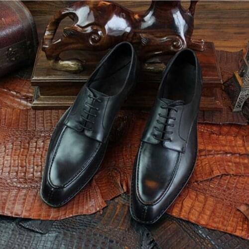 Sipriks Mens Genuine Leather Black Solid Dress Shoes Classic MenS Split Toe Dress Shoes British Style Formal Men Shoes Grooms