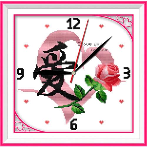 Love(clock) cross stitch kit 14ct 11ct count print canvas wall clock stitches embroidery DIY handmade needlework plus