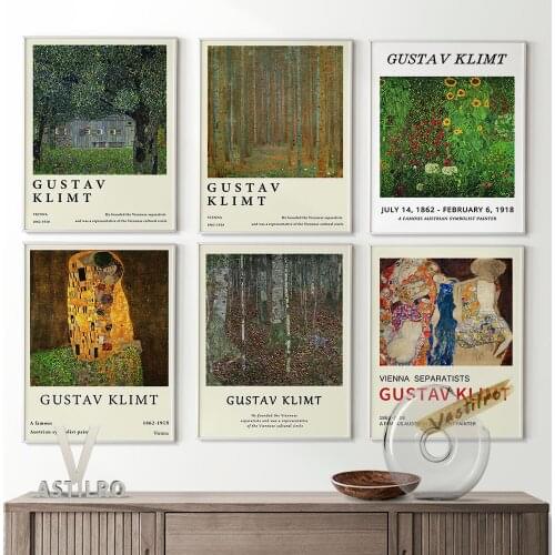 Gustav Klimt Exhibition Museum Poster Retro Wall Art Canvas Painting Vintage Prints Art Home Room Decor Gallery Wall Stickers