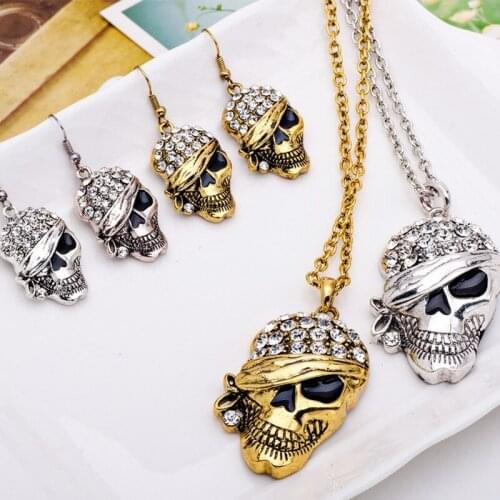 2021 New Punk Halloween Earrings Skull Necklace Skull Necklace and Earrings Jewelry Set Wholesale Drop Shipping