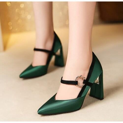New Arrival Sexy Mary Janes Women Party High Heels Buckle Strap Silk and Satin Pumps Platform Pointed Wedding Single Shoes 886-2