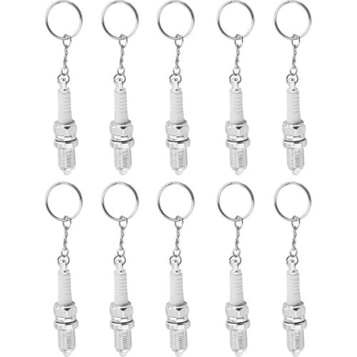 Novelty LED Flashlight Keychain Car Auto Parts Key Chain Spark Plug Shaped Outside Tuning Keyring Keyfob Pendent Accessories
