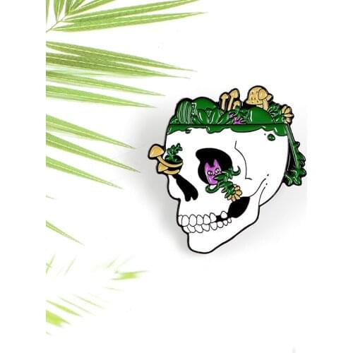 Punk Reborn Skull Enamel Pin Custom Plant Mushroom Skeleton Brooches Backpack Clothes Badge Gothic Jewelry Gift for Friends