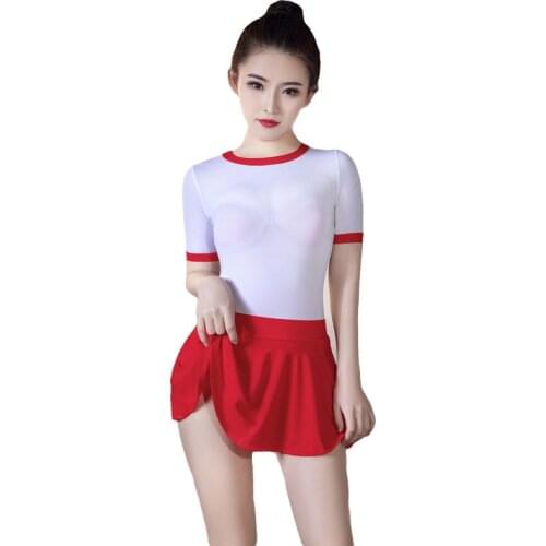 Sexy Shiny Gloosy High Cut Bodysuit Smooth Stripe Bodysuit Candy Color Sukumizu One Piece Swimwear Leotard Sexy Tight Thong F12