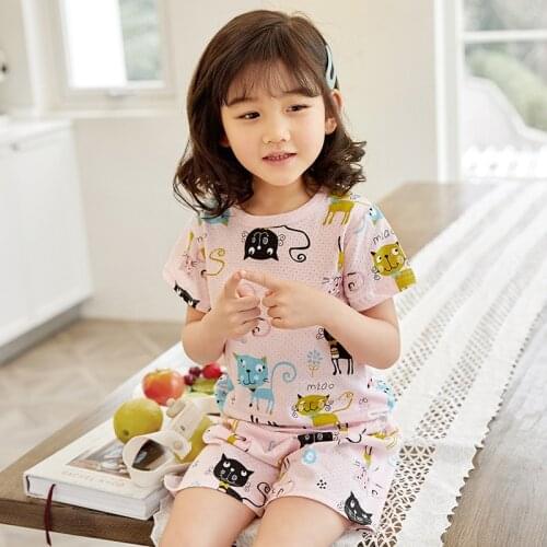Boys Girls Pajamas Summer Short sleeve Childrens Clothing Sleepwear Cotton Pyjamas Sets For Kids 2 4 6 8 10 12 Years