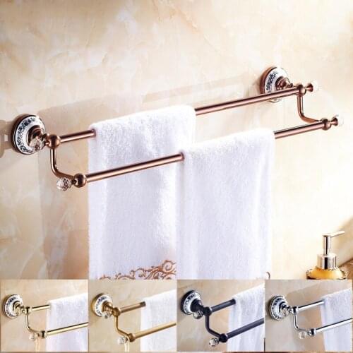 Vidric Towel Bars Wall Mounted Bathroom Accessories Crystal Double Chrome Towel Holder Ceramics Bathroom Hardware Home D