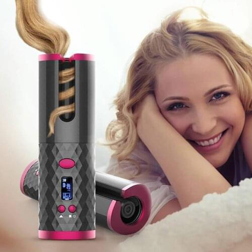 Portable Automatic Wireless Hair Curler LCD Display Rechargeable Rotating Crimping Iron Hair Styler Waver Roller Dropshipping
