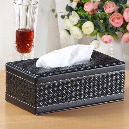 Rectangle tissue cover box wood+PU leather tissues box black color paper napkin holder storage box for home decoration PZJH041C