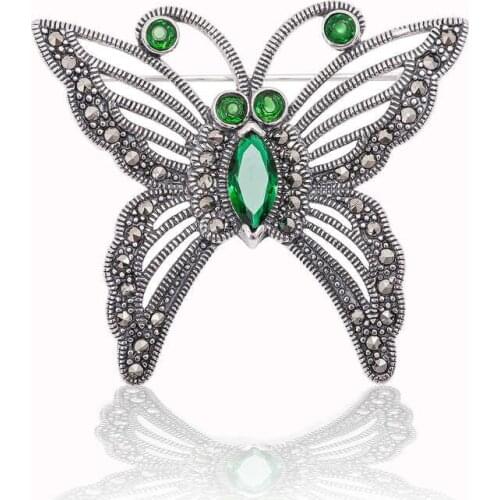 Silverlina Silver Marcasite Cubic Zirconia Butterfly Brooch