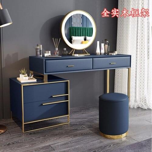 Light Luxury Dressing Table Storage Cabinet Integrated Solid Wood Bedroom Small Apartment Scalable Minimalist Wind Belt Lamp