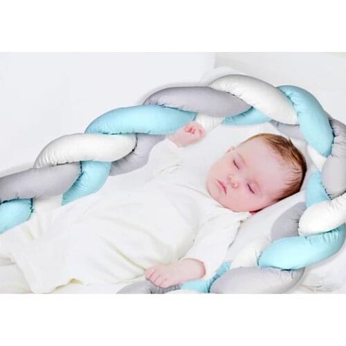 Blue 3'lü Mesh Crib Edge Baby Protective Soft Safe Decorative Pillow Cushion Do Not Sweat Cotton Solid Baby cradle support