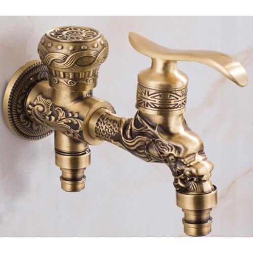 G1/2" Faucet Antique Copper Dragon Carved Washing Machine Single Cold Garden Retro Faucet Mop Slot Toilet Faucet