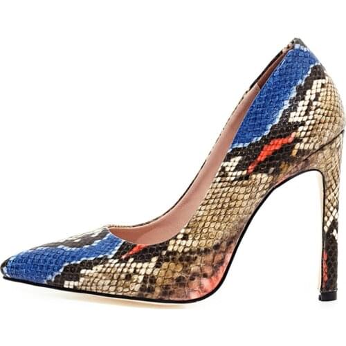 New 2021 Spring Sexy Women High Heels Size 45 Fashion Snake Print Pointed Toe Pumps Heels Classic Office Party Dress Pumps Shoes
