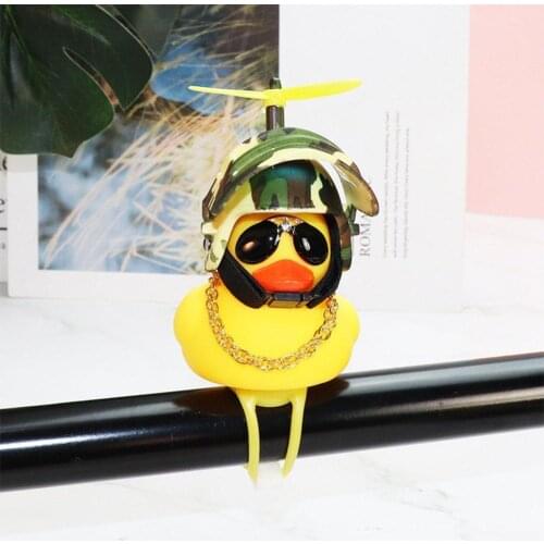 Bicycle Decoration Cute Helmet Little Yellow Duck Rubber Toy Car Ornaments Duck Car Dashboard Decoration With Propell Accessorie
