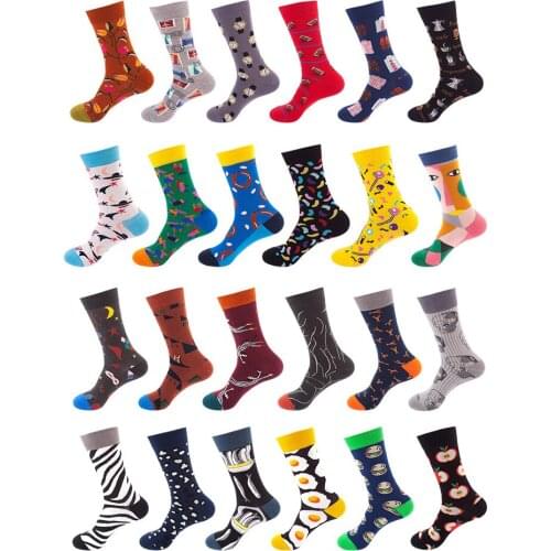 Unisex Happy Funny Socks Womens Skateboard Zebra Pattern Watch Animal Fish Fried Egg Fruit Apple Male Personality Happy Socks
