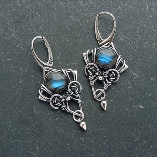 Vintage Round Beaded Triangle Drop Earrings for Women Retro Jewelry Cone Bullet Pendant Hollow Geometric Dangle Earrings