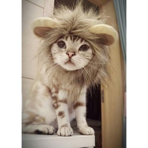 Funny Cute Pet Costume Cosplay Lion Mane Cap Hat for Dog Cat Halloween Xmas Clothes Fancy Dress with Ears