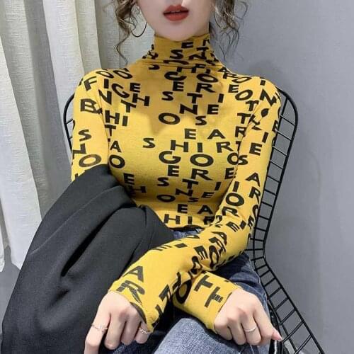 Womens Fall/Winter 2021 New Temperament Semi-high Neck Long Sleeve T-shirt Slim Fit Skinny Foreign Style Joker Fashion Jacket