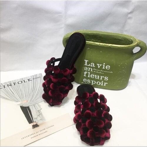 Manlinaya Luxury Design Button Runway Women Slippers Velet Hollow Out Female Slides Out Side Square Open Toe Sandals Women Shoes