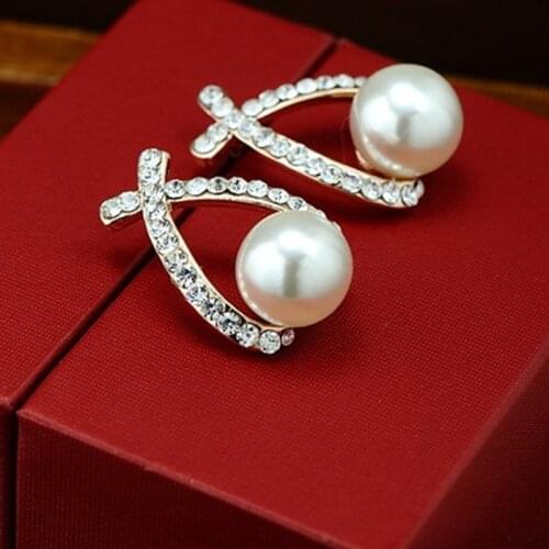 2020 Fashion Jewelry Simulated Pearl Earrings Cute Bowknot Dangle For Women Shiny Crystal Wedding Elegant Jewelry