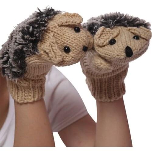 [YARBUU] Women Winter Cartoon Glove Hedgehog Wrist Knit Mittens Warm Thick Gloves Female Cute All-Fingers Heated Villus Gloves