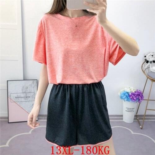 Plus size womens sports suit plus size 10XL12XL13XLsummer round neck short sleeve loose large size T-shirt purple orange shorts