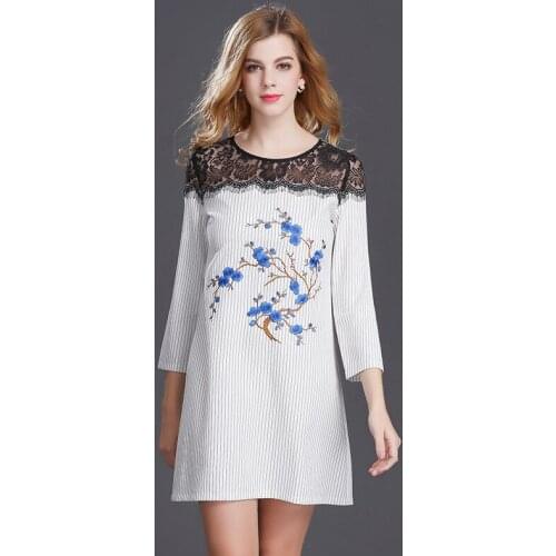 2017 Newest Fashion Women European Spring Autumn Solid Vintage one-piece dress O-Neck Three Quarter Sleeve dress free shipping