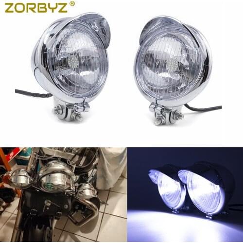 ZORBYZ Motorcycle Chrome LED Custom Bullet Passing Spot Fog Light For Harley Bobber Chopper Touring