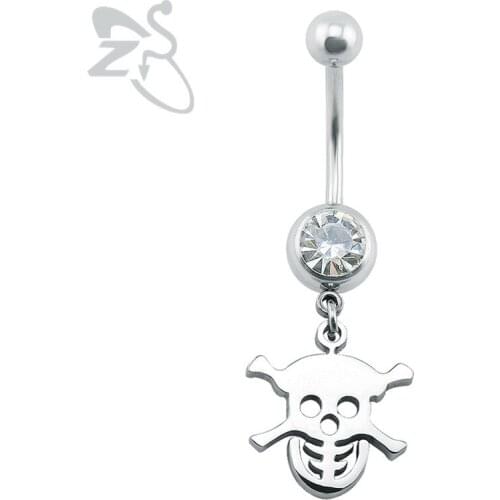 ZS 1 PC Skull Navel & Bell Button Ring Stainless Steel Piercing Jewelry Crystal Piercing Nombril Bell Ring Sexy Women Navel Ring