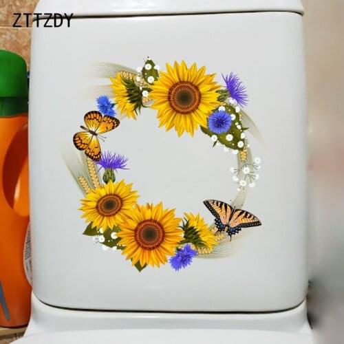 ZTTZDY 23.5CM×23.5CM Sunflower Butterfly Wreath Home Decoration Kids Room Wall Toilet Stickers T2-0998