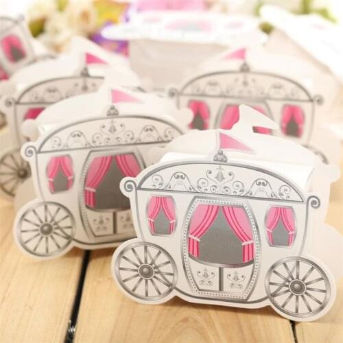 10pcs Miniature Paper Pumpkin Carriage Candy Gift Box For Princess Wedding Party Guests Present Cinderella Package Europe Style