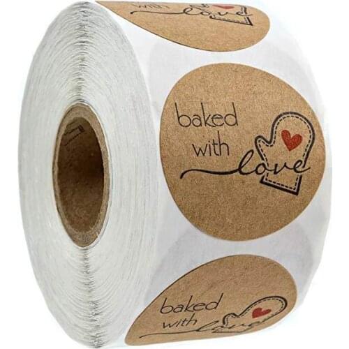 100 Roll Baked with Love Round Stickers 500 Labels per roll cute stickers for seal labels sticker scrapbooking school stationery