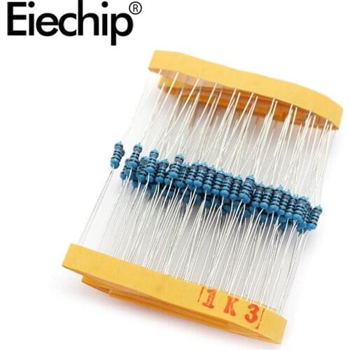 100pcs/lot 1/4W 1% Metal film resistor 0.25W resistance 1.3K ohm Throught Hole