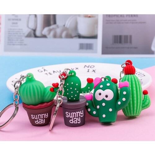 3D Cactus Keychain Couples Key Chain Ring for Women Bag Girl Phone Car Keyring Lovers Jewelry Gifts