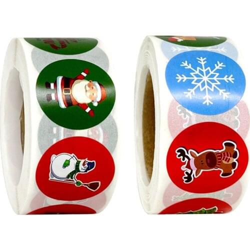 500pcs/roll Merry Christmas Stickers Round Handmade Sticker For Cake Packaging Baking DIY Children gift stationery Labels paper