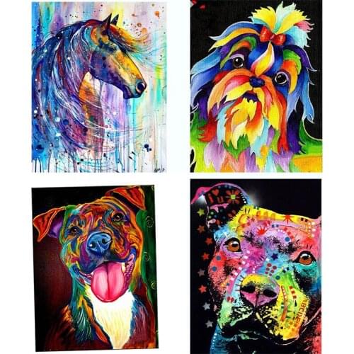 5D Diy Poured Glue Diamond Painting Kits Scalloped Edge Mosaic Embroidery Colorful Dog Animals Round Drill Gift Handcraft Gift